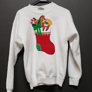 Lee USA Made Christmas Sweatshirt Hand Crafted White L 40 Some Stains See Pics